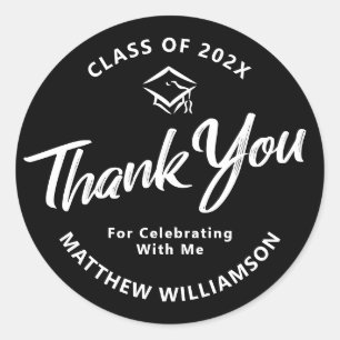 Sticker Rond Black Graduation Gras Casquette de script blanc Me