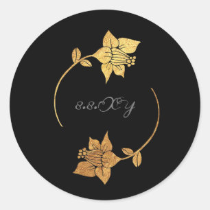 Sticker Rond Black Grey Gold Lux Floral Enregistrer La Date