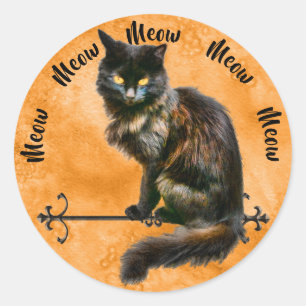 Sticker Rond Black Halloween chat animal de compagnie photo Ora