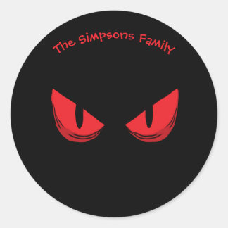 Sticker Rond Black Happy Halloween Scary Staring Red Eyes Clas