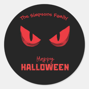 Sticker Rond Black Happy Halloween Scary Staring yeux rouges
