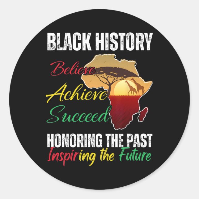 Sticker Rond Black History Month Believe Achieve Succeed Melani (Devant)