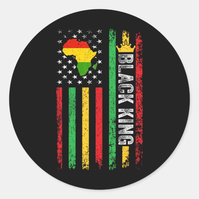 Sticker Rond Black King Melanin African American Flag Black Son (Devant)