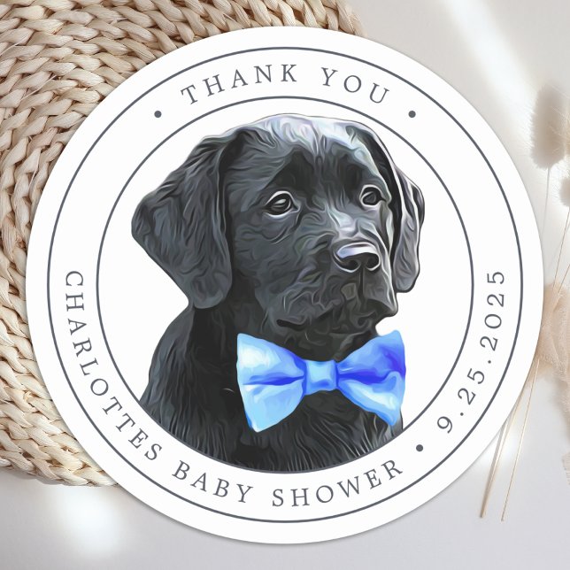Sticker Rond Black Lab Blue Boy Baby shower Merci de garçon (Créateur téléchargé)