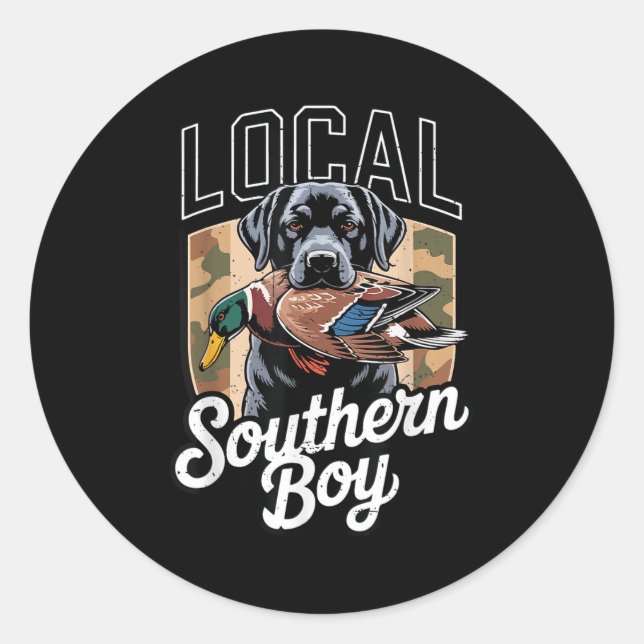 Sticker Rond Black Lab Dog Local Southern Boy Camo Duck Hunting (Devant)