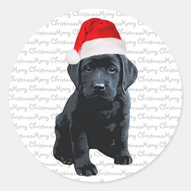 Sticker Rond Black Lab Joyeux Noël Chien Père Noël Labrador (Devant)