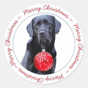 Sticker Rond Black Lab Joyeux Noël mignon Chien Chien Chiot Lab