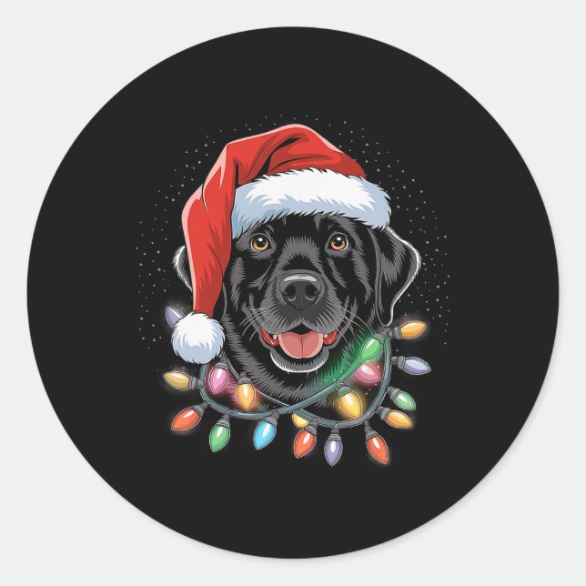 Sticker Rond Black Lab Labrador Christmas Tree Light Pyjama Chi (Devant)