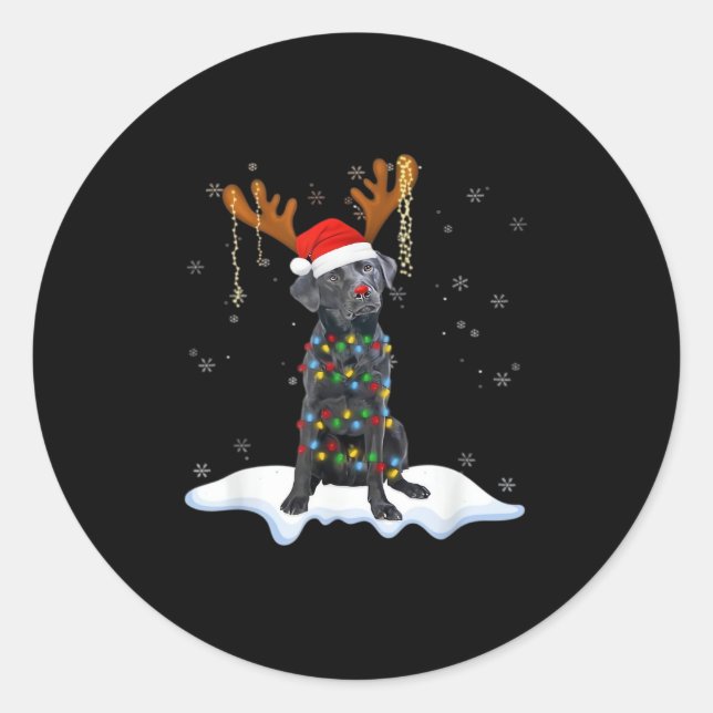 Sticker Rond Black Lab Labrador Christmas Tree Light Pyjama Chi (Devant)