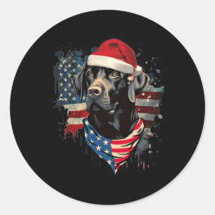 Sticker Rond Black Lab Labrador Vintage Père Noël Pajama de Noë