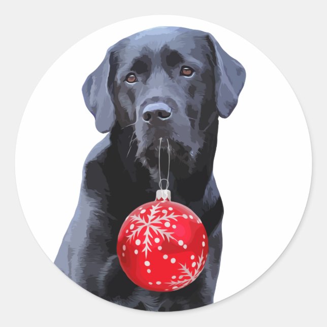 Sticker Rond Black Lab Noël - Labrador Puppy Cute Dog (Devant)