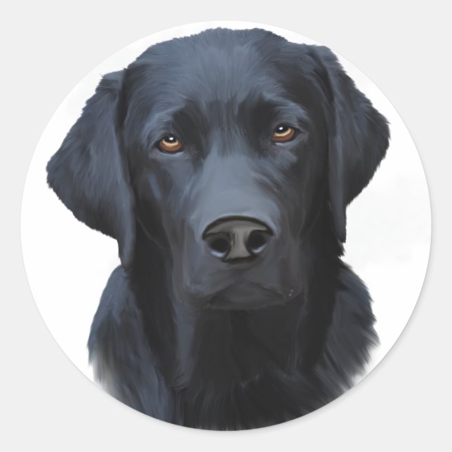 Sticker Rond Black Labrador Dog Water Couleur Art Peinture (Devant)