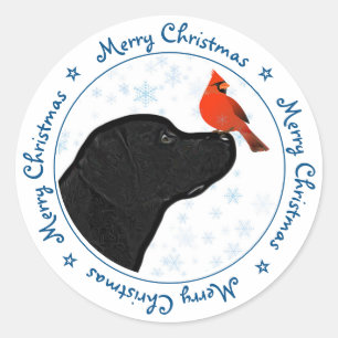 Sticker Rond Black Labrador Joyeux Noël Cardinal mignon chien