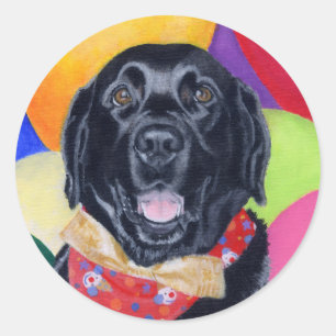 Sticker Rond Black Labrador Joyeux tableau d'anniversaire