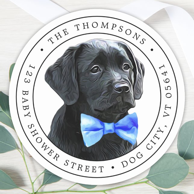 Sticker Rond Black Labrador mignon Chien de retour Adresse Labe (Créateur téléchargé)