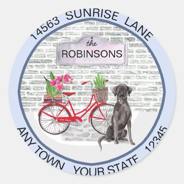 Sticker Rond Black Labrador Retriever Adresse vélo (Devant)