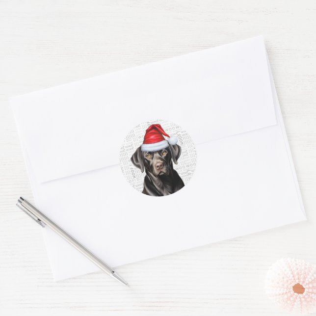 Sticker Rond Black Labrador Retriever Chien Noël (Enveloppe)
