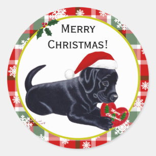 Sticker Rond Black Labrador Retriever Christmas Snowflo