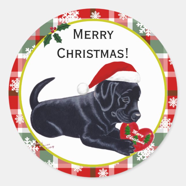 Sticker Rond Black Labrador Retriever Christmas Snowflo (Devant)