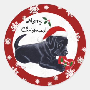 Sticker Rond Black Labrador Retriever Christmas Snowflo