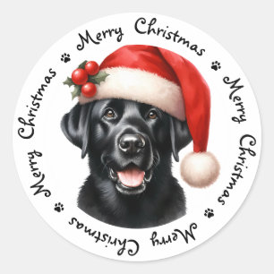 Sticker Rond Black Labrador Retriever mignonne Joyeux Noël