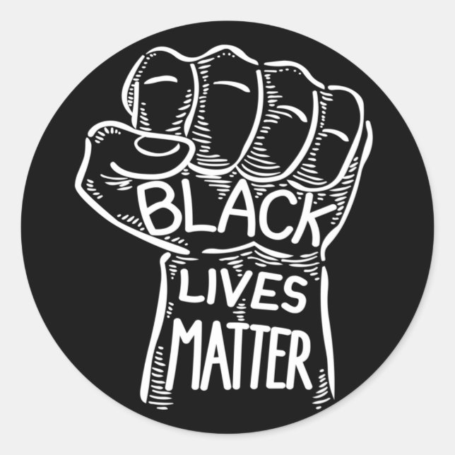 Sticker Rond Black Lives Matt, Poing, Black Power, BHM (Devant)