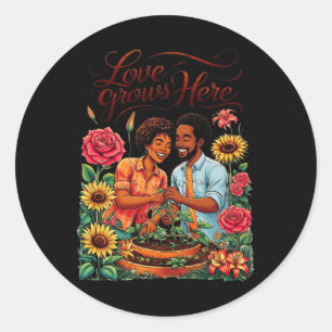 Sticker Rond Black Love African American Couple Croquis Valenti
