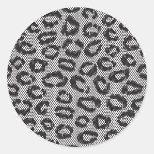 Sticker Rond Black net lace with leopard pattern on white