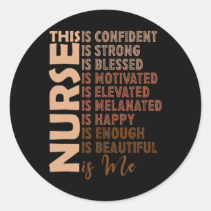 Sticker Rond Black Nurse Black History Nurse Melanin Afro Woman