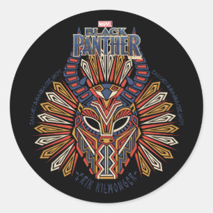 Sticker Rond Black Panther   Erik Killmonger Tribal Mask Icon