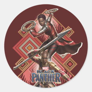 Sticker Rond Black Panther   Nakia & Okoye Wakandan Graphic