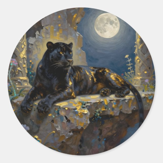 Sticker Rond Black Panther under the Full Moon (Devant)