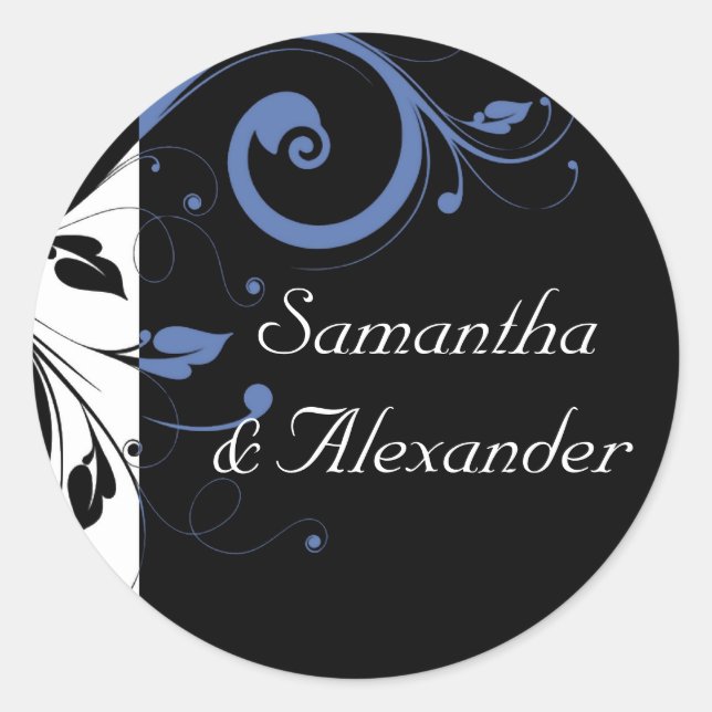 Sticker Rond Black Periwinkle Cornflower Blue Floral Mariage (Devant)