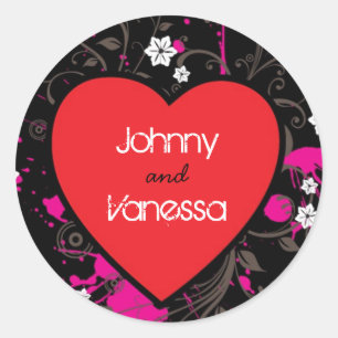 Sticker Rond Black & Pink Grungy Heart Music Mariage à thème