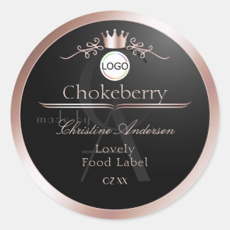 Sticker Rond Black Product Label Rose Gold Frame Logo Monogram