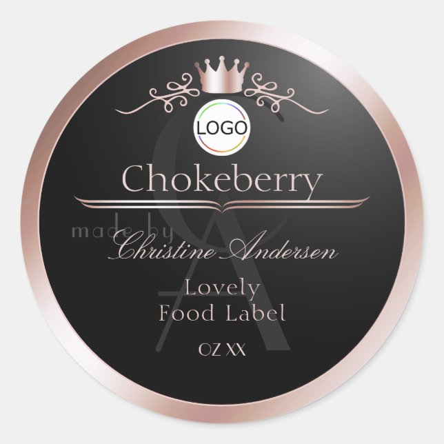 Sticker Rond Black Product Label Rose Gold Frame Logo Monogram (Devant)