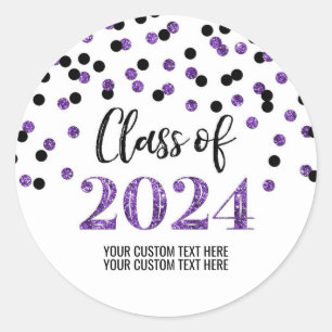 Sticker Rond Black Purple Confetti Graduation 2024
