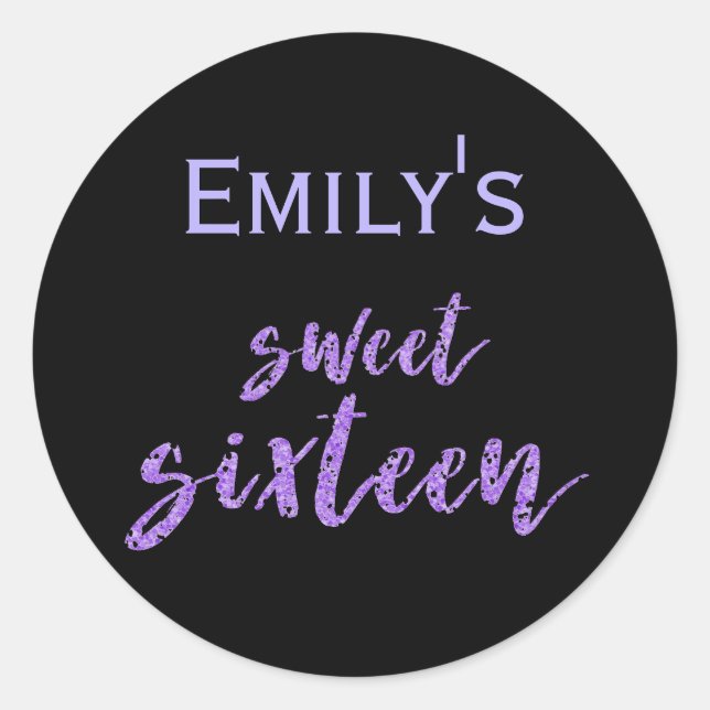 Sticker Rond Black Purple Sweet 16 avec nom (Devant)