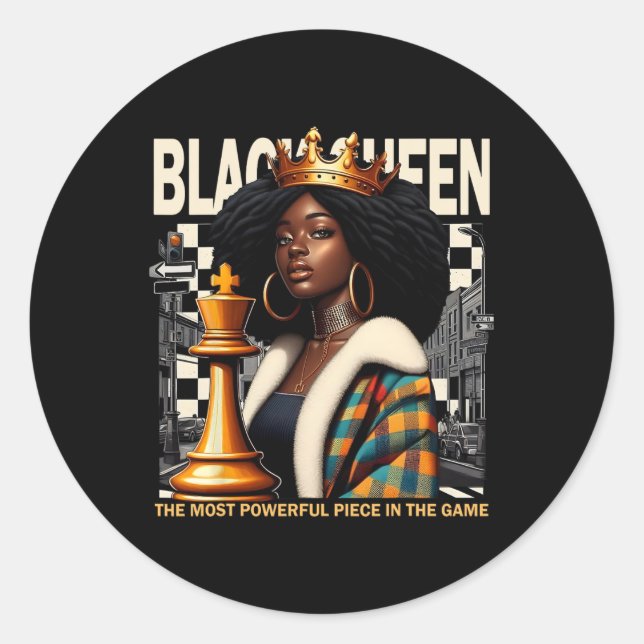 Sticker Rond Black Queen Chess Emaîtrise Black Culture Costum (Devant)