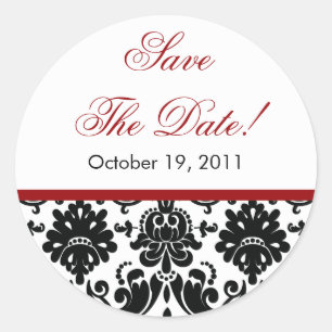 Sticker Rond Black & Red Damask Enregistrer l'autocollant Maria