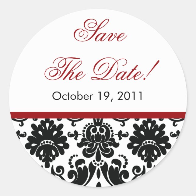 Sticker Rond Black & Red Damask Enregistrer l'autocollant Maria (Devant)