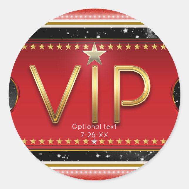 Sticker Rond Black Red Gold & Silver Glam Personnalisé VIP Favo (Devant)