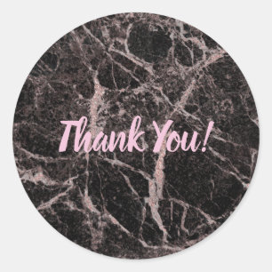Sticker Rond Black & Rose Gold Pink Parties scintillant Marble