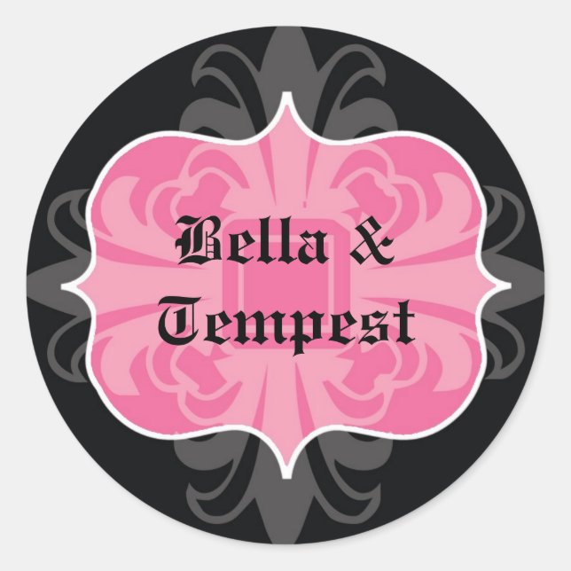 Sticker Rond Black rose goth punk nom tag mariage faveur (Devant)