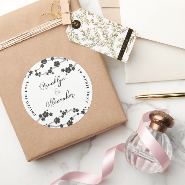 Sticker Rond Black Sakura Cerry Blossoms Mariage asiatique mode (Cadeaux)