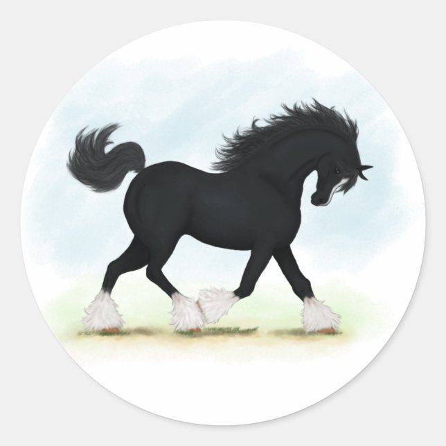 Sticker Rond Black Shire Horse avec Blaze et Stockage (Devant)