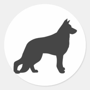 Sticker Rond Black silhouette de German Shepherd dog