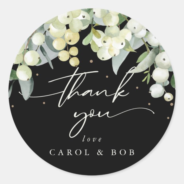 Sticker Rond Black Snowberry+Eucalyptus Merci de vacances (Devant)