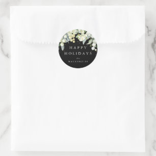 Sticker Rond Black Snowberry+Eucalyptus Message personnalisé Fê