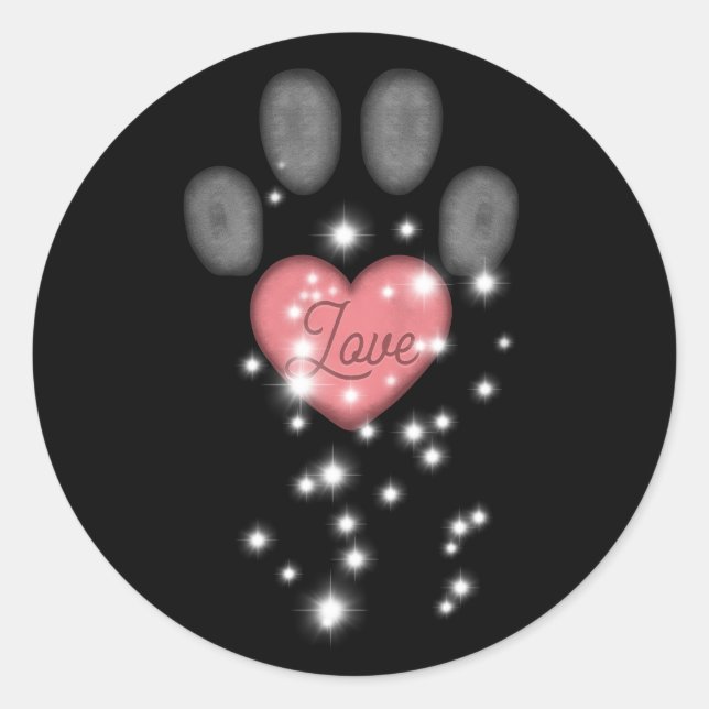 Sticker Rond Black Starlight Pink Heart Dog Empreinte de patte  (Devant)